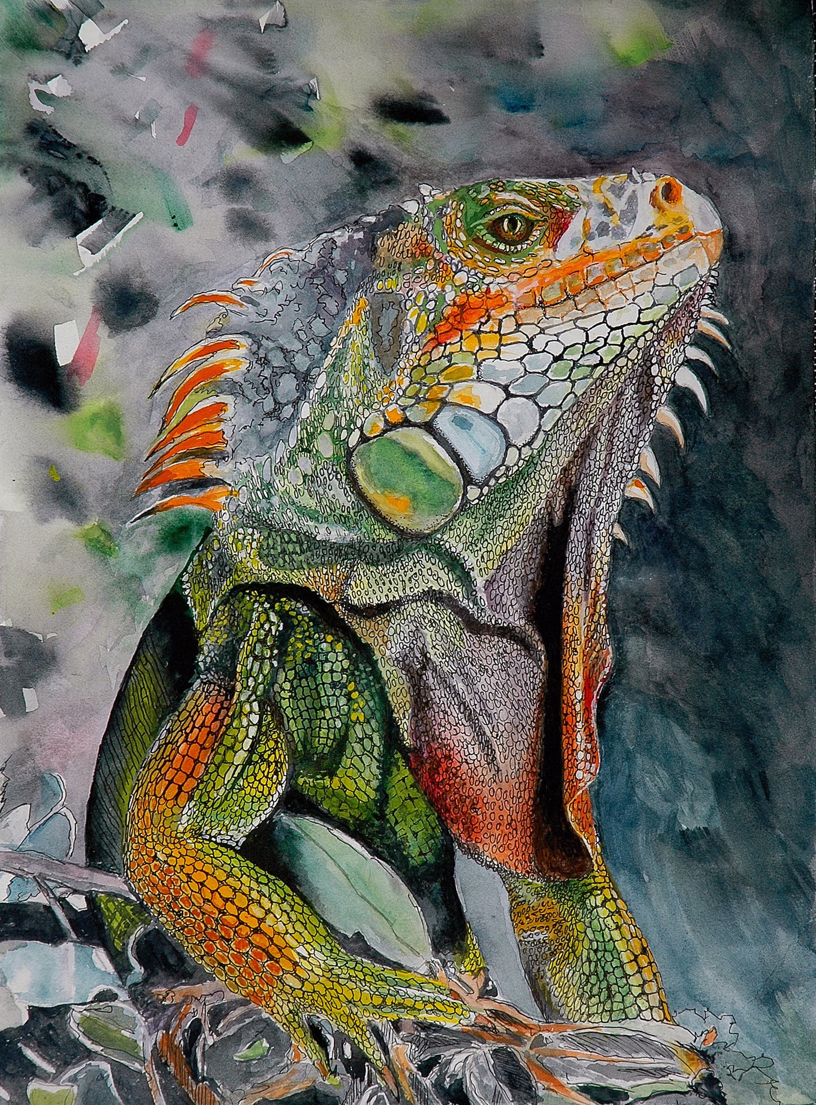 Iguana wildlife painting by Michael Xavier