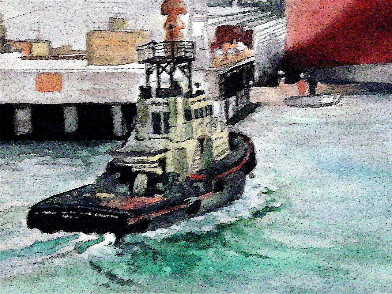 Working boat on a Florida waterfront painted by Michael Xavier